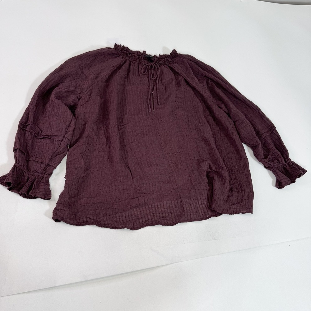 Torrid Shirt Womens 4X Purple Crinkle Ruffle Peasant Long Sleeve Boho Gauze